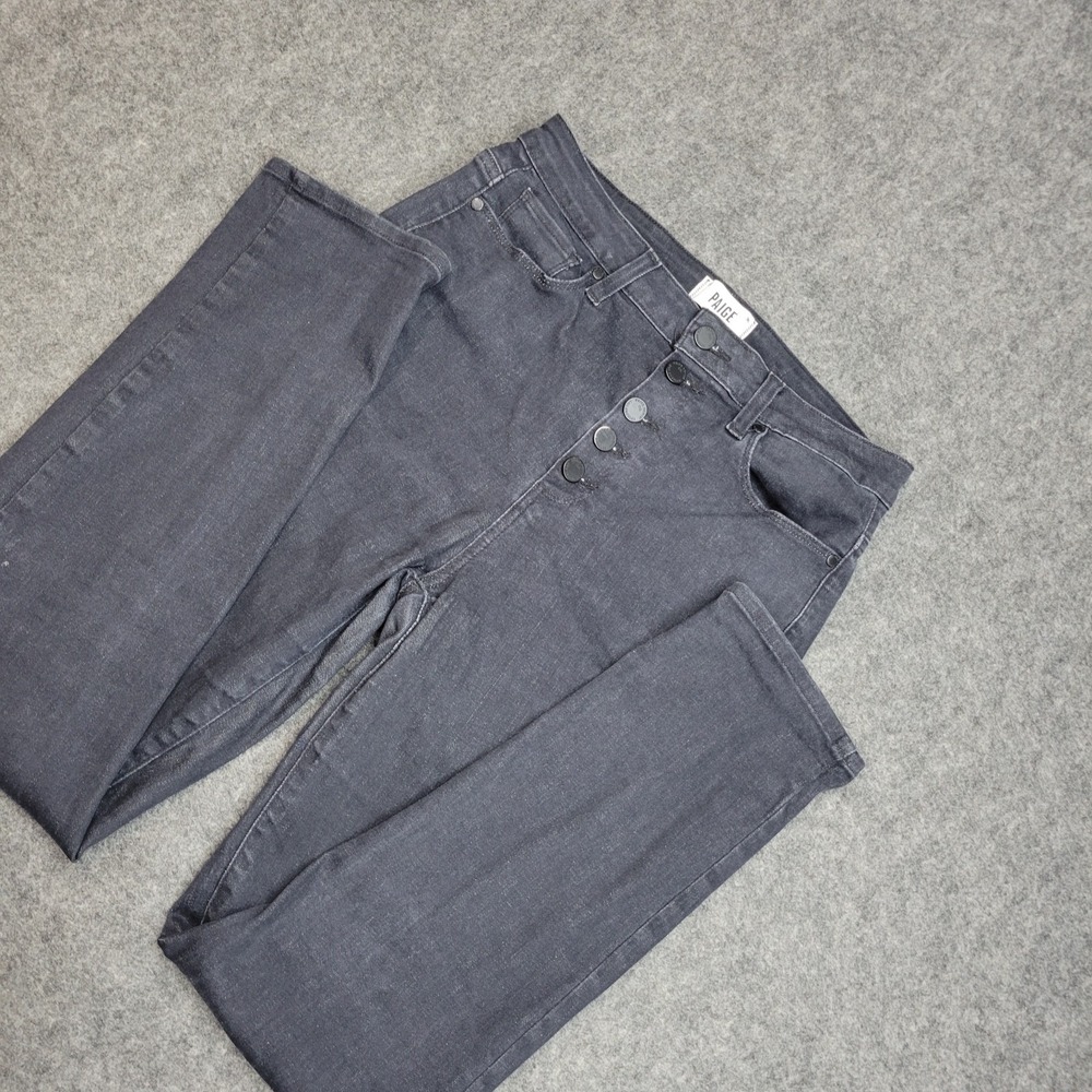 Paige Jeans Womens 31 Black Denim Hoxton Slim Fit Streetwear Grunge Button Fly‎